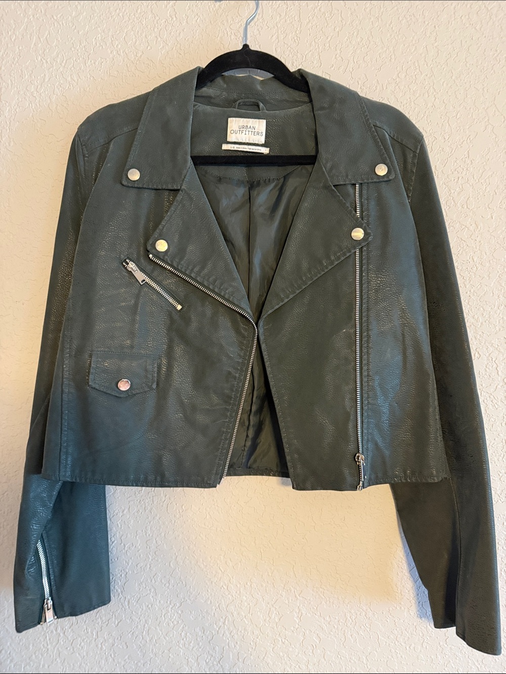 Urban Outfitters Olive Green Faux Leather Moto Jacket